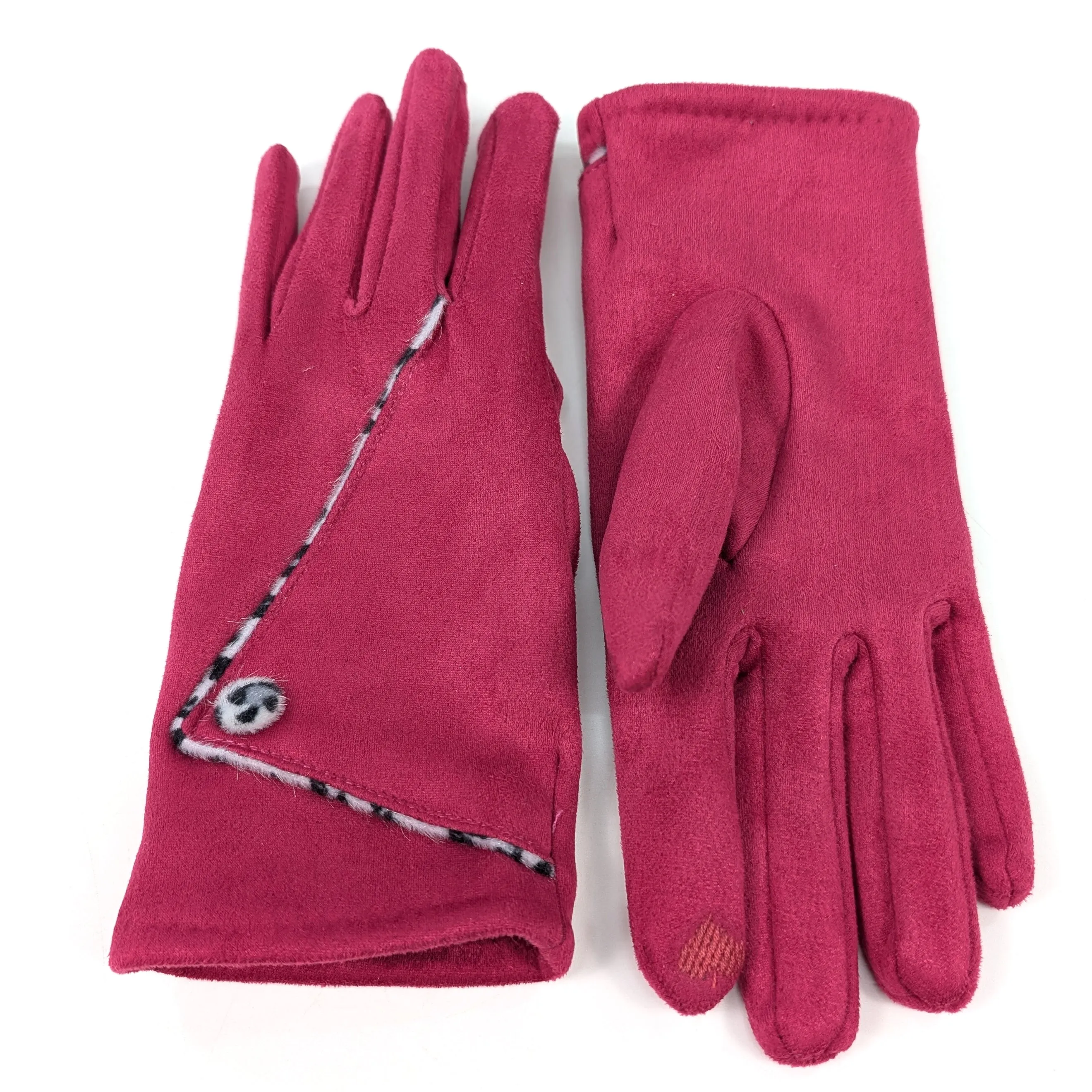 Animal Print Fold Suede Style Gloves - Bright Pink