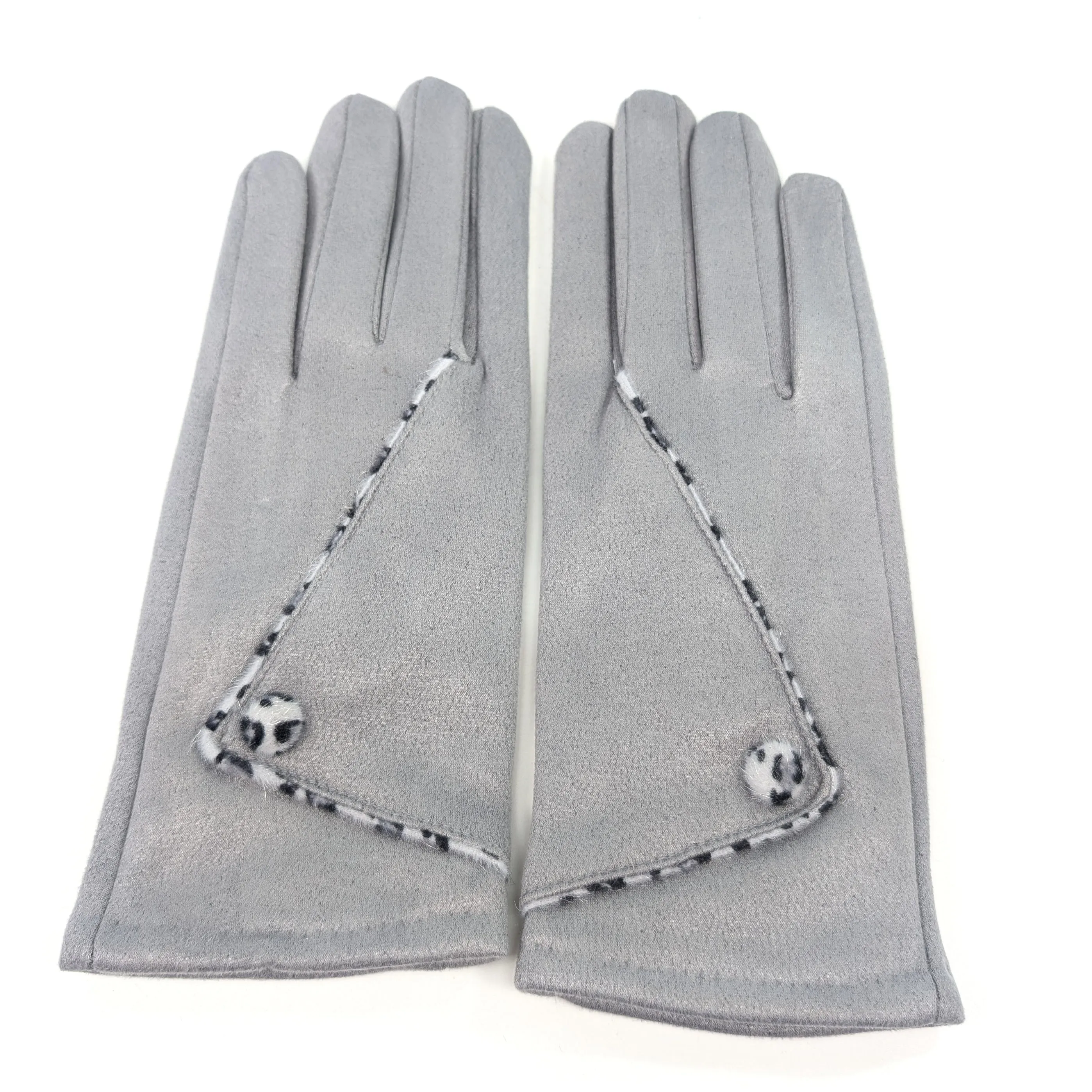 Animal Print Fold Suede Style Gloves - Slate Grey