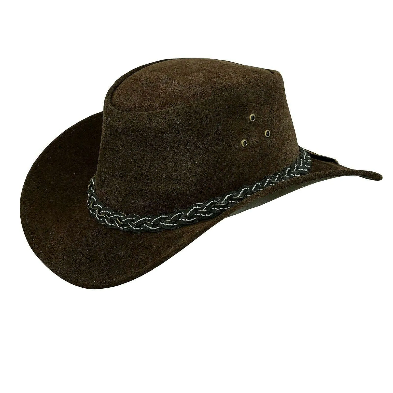 Australian Western Style Bush Cowboy Real Leather  Hat With  Chin Strap