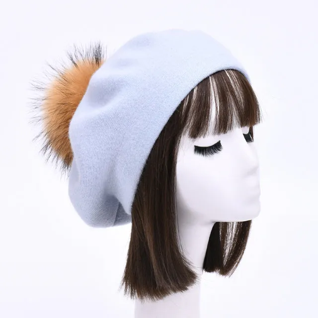 Autumn Winter Berets Hat Women Casual Knitted Wool Beret Wit