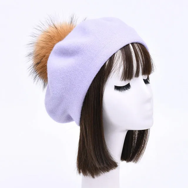 Autumn Winter Berets Hat Women Casual Knitted Wool Beret Wit