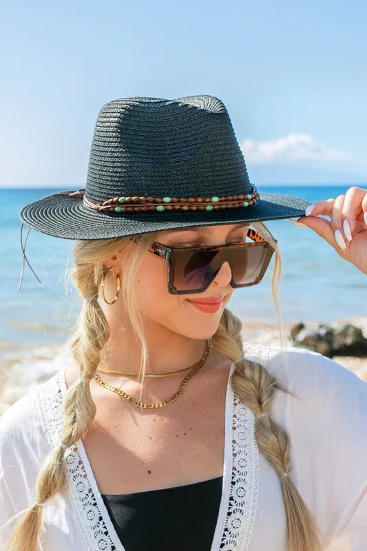 Beaded Belt Straw Panama Fedora Hat *Online Only*