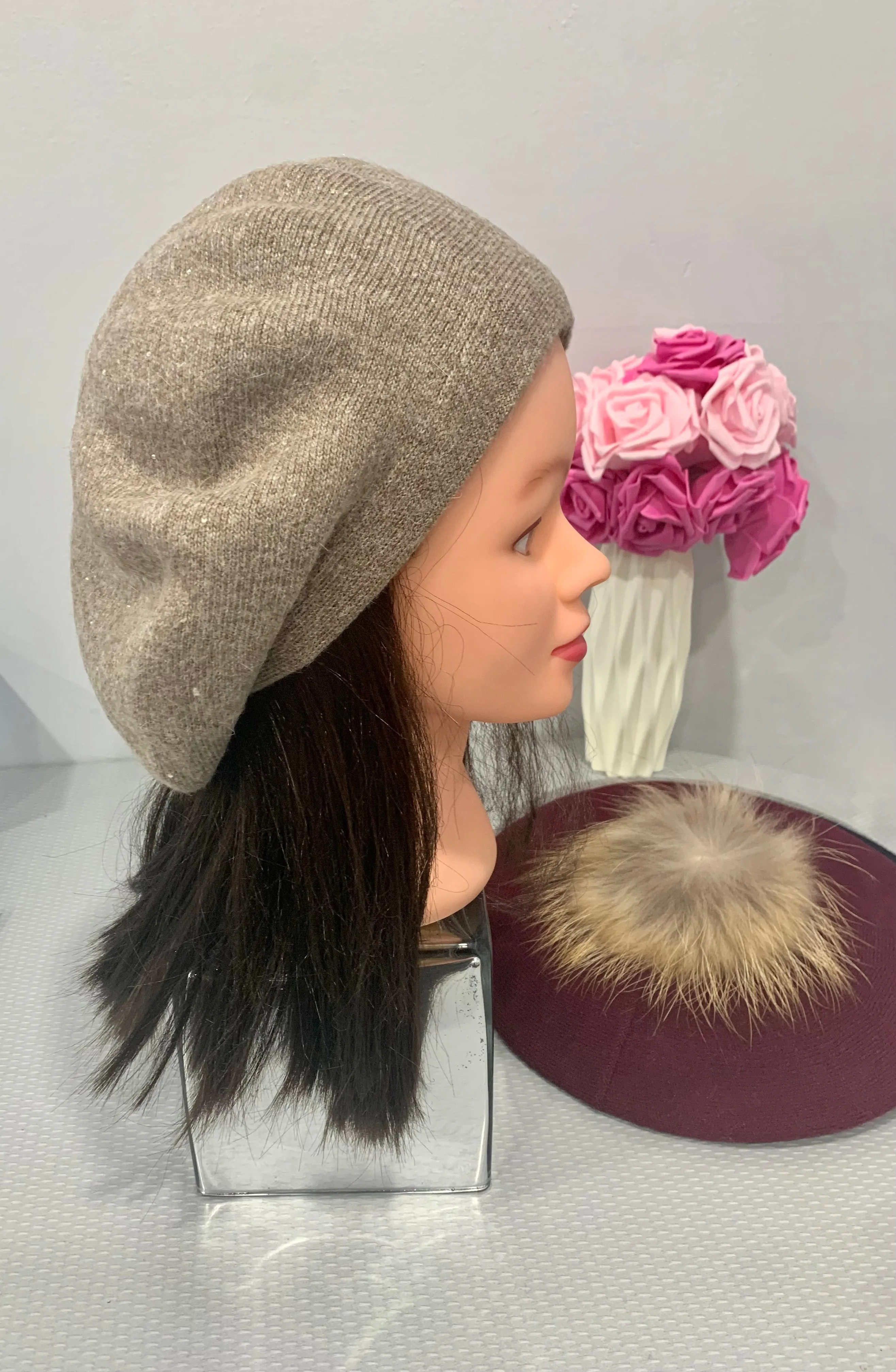 Beige Cashmere Winter Beret