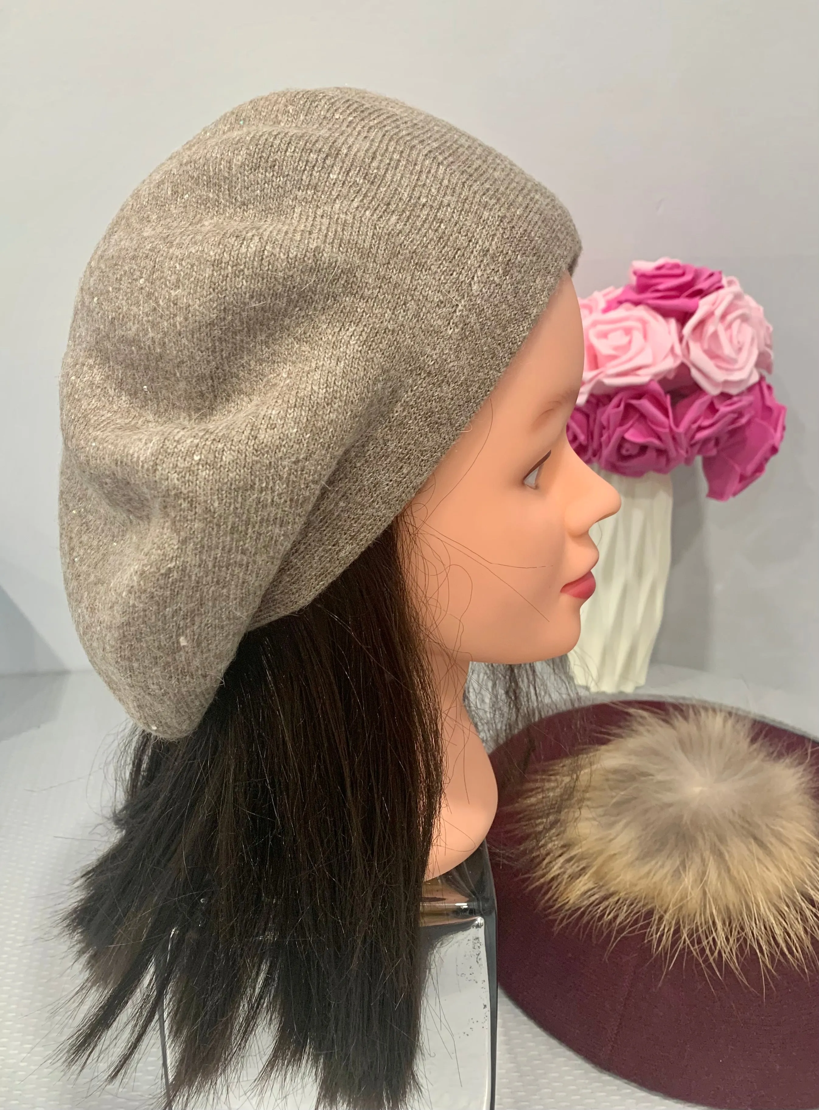 Beige Cashmere Winter Beret