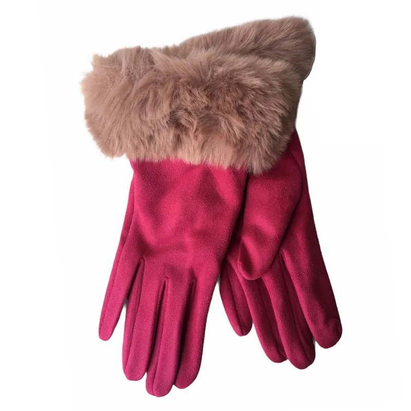 Bettina Faux Fur & Suede Gloves Fuchsia