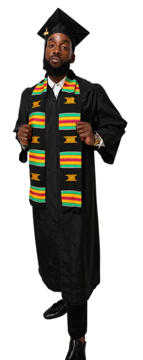 Black and Gold Hand Woven Kente Cloth Graduation Stole / Sash DP2169BLK