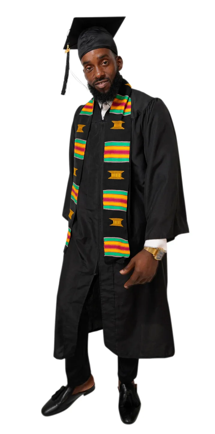 Black and Gold Hand Woven Kente Cloth Graduation Stole / Sash DP2169BLK