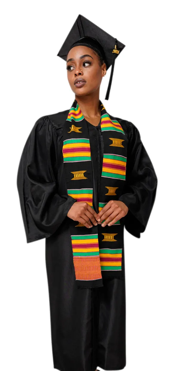 Black and Gold Hand Woven Kente Cloth Graduation Stole / Sash DP2169BLK