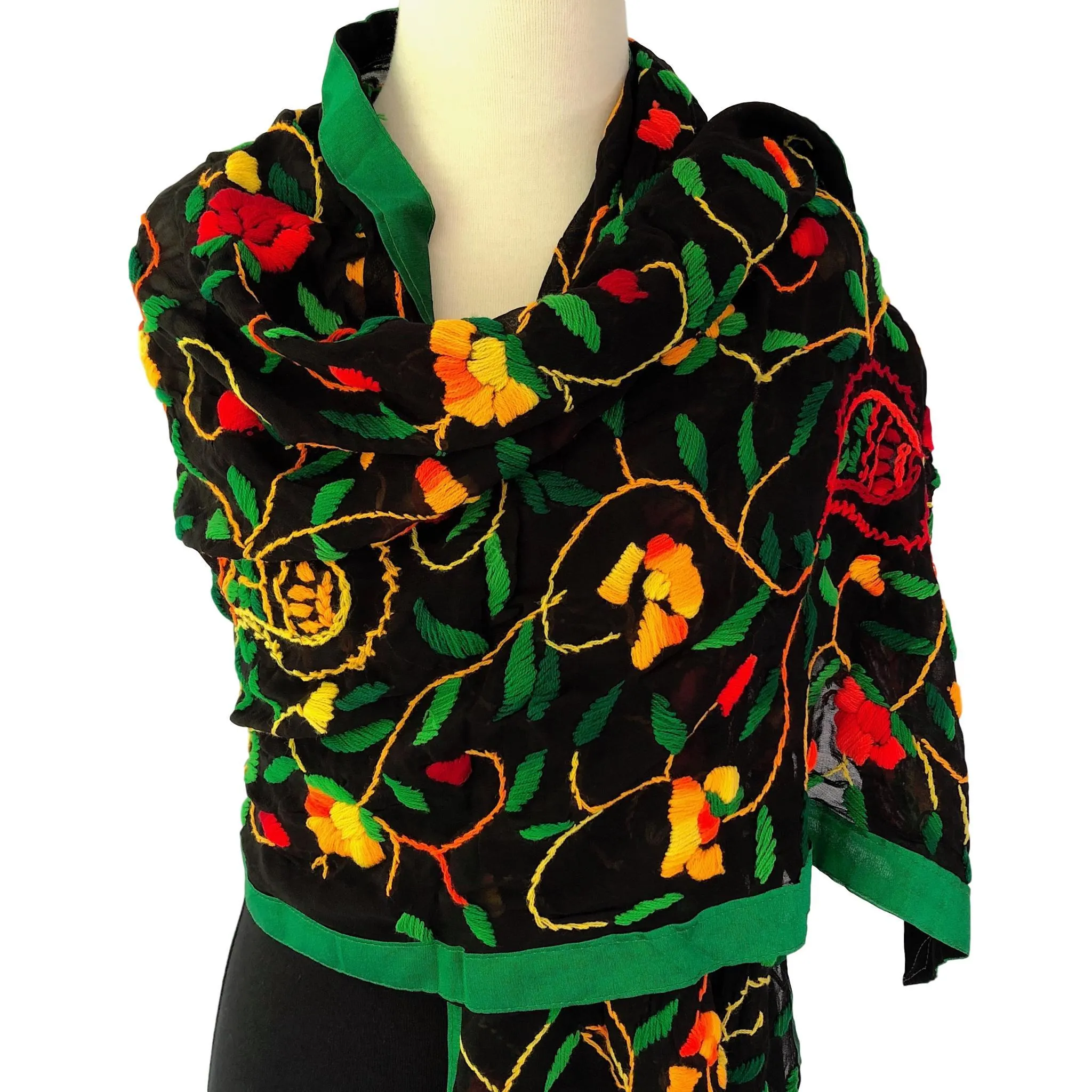 Black Embroidered Scarf or Shawl in Georgette