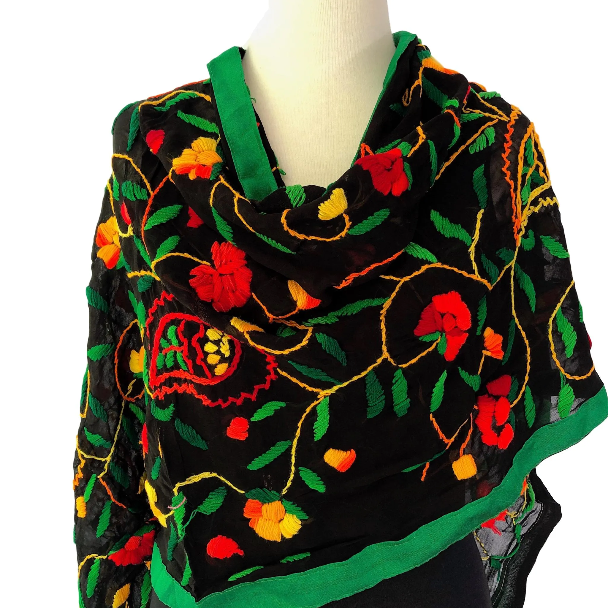 Black Embroidered Scarf or Shawl in Georgette