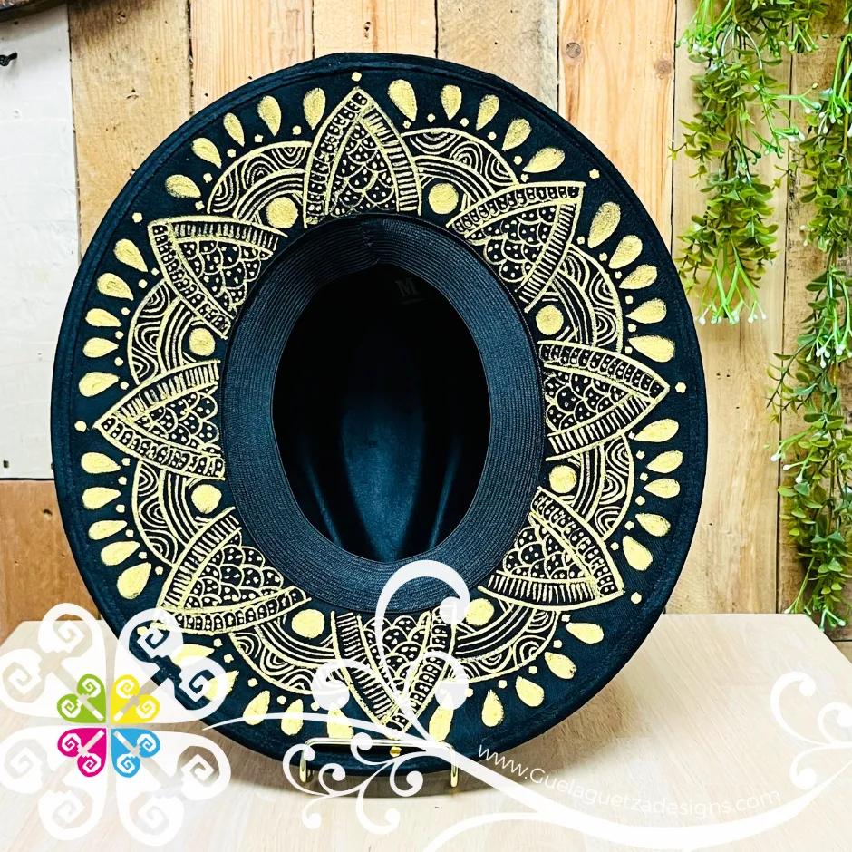 Black Indiana Mitla Velvet Hat - Peek-a-Boo Hand Painted Hat