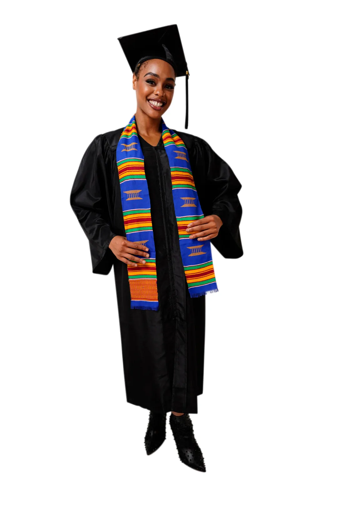 Blue and Gold Hand Woven Kente Cloth Graduation Stole / Sash DP2169BLU