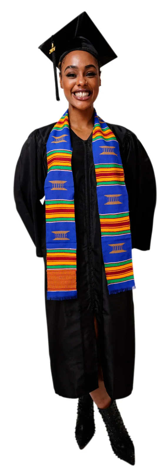 Blue and Gold Hand Woven Kente Cloth Graduation Stole / Sash DP2169BLU