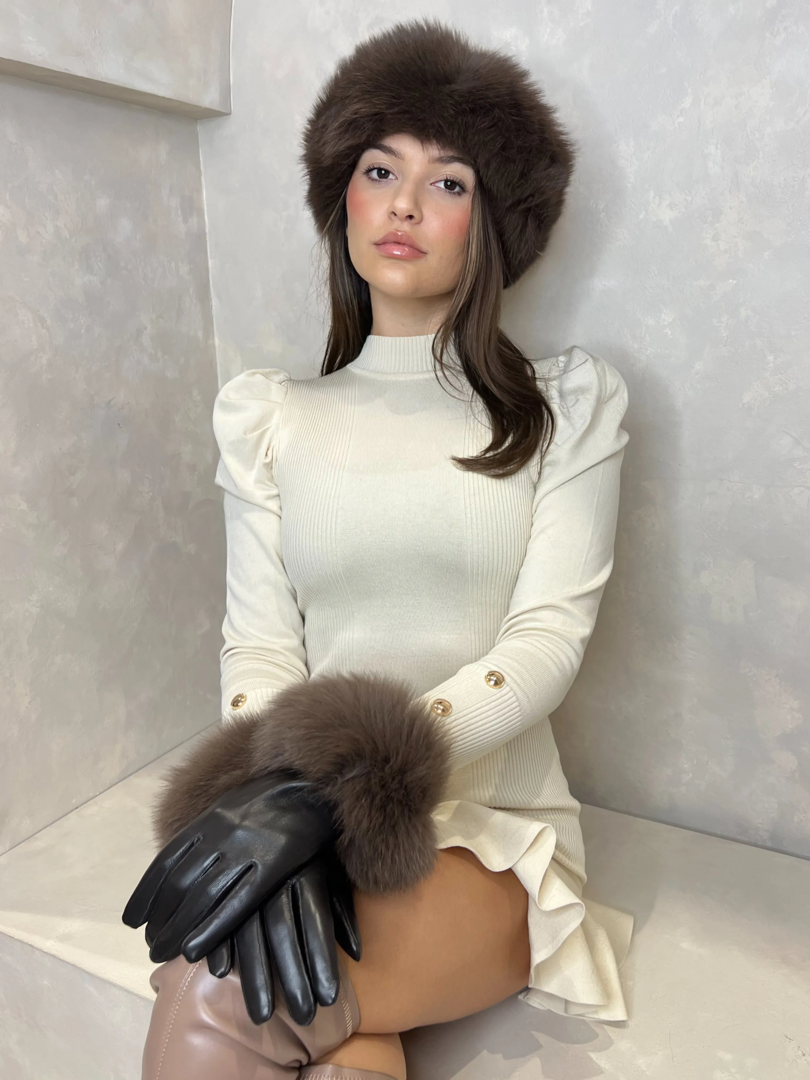 Chocolate Luxury Fur Leather Gloves