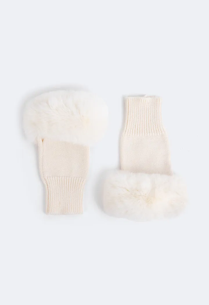 Choice Knitted Faux Fur Gloves Cream