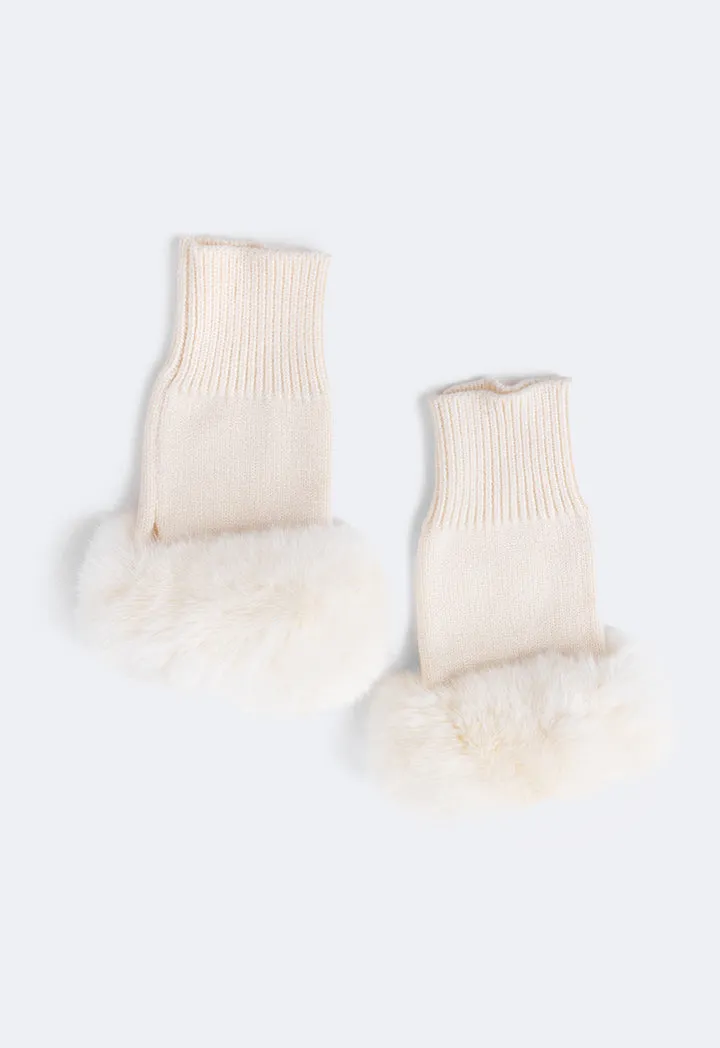 Choice Knitted Faux Fur Gloves Cream