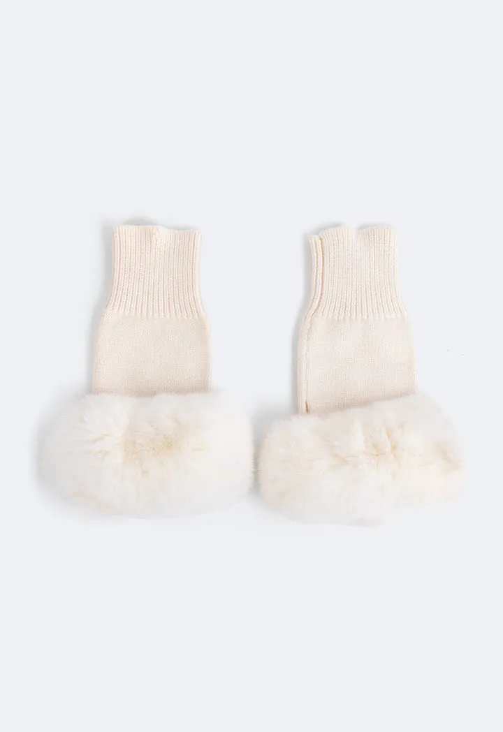 Choice Knitted Faux Fur Gloves Cream