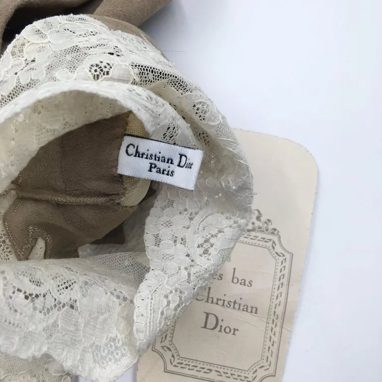 Christian Dior Tan Suede and Lace Trimmed Elbow Length Gloves NWT