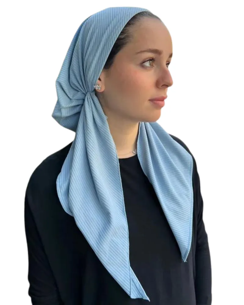 Classic Jersey Ribbed Sky Blue Pre-Tied Bandanna with Full Grip