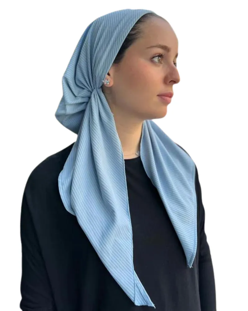 Classic Jersey Ribbed Sky Blue Pre-Tied Bandanna with Full Grip