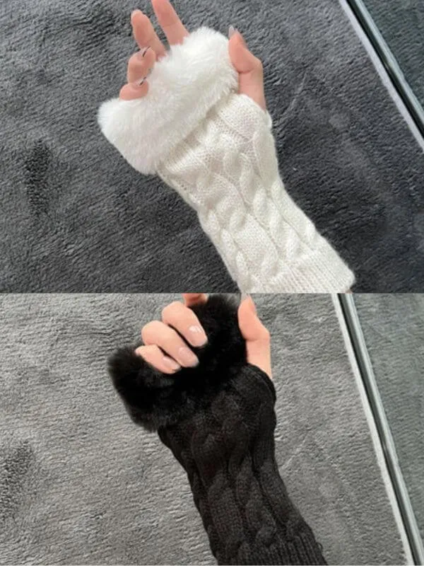 Cozy knit gloves with fluffy fur cuffs