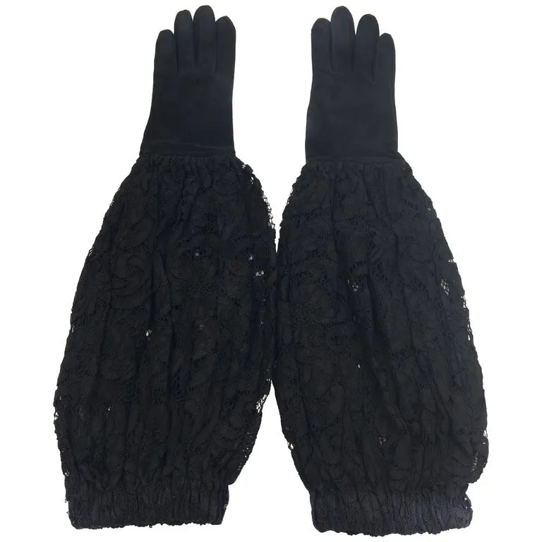 Dior Black Suede and Lace Blouson Elbow Length Glove