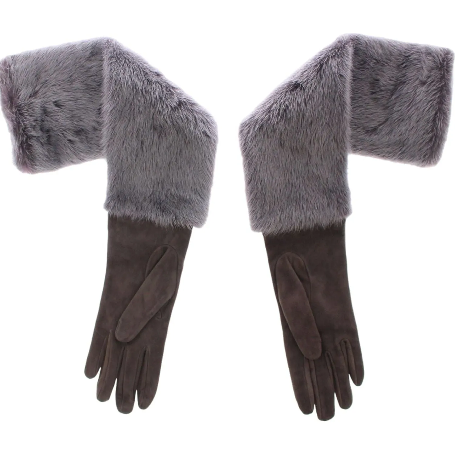 Dolce & Gabbana Elegant Gray Mink Fur Leather Elbow Gloves