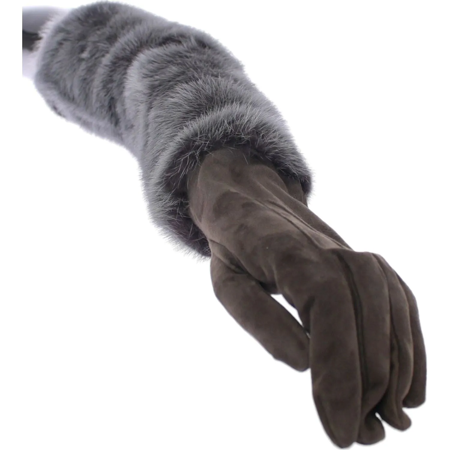 Dolce & Gabbana Elegant Gray Mink Fur Leather Elbow Gloves