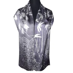 Elegant Handpainted Lavender Gray Asian Pattern Silk Jacquard Scarf