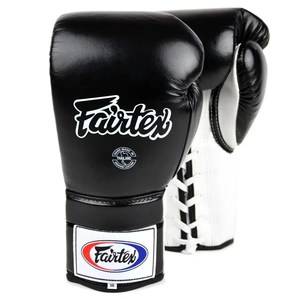 Fairtex Black-White Lace-up Sparring Gloves