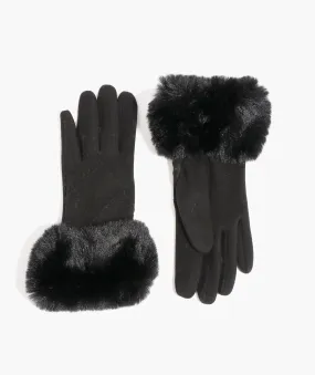 Faith Black Wool Gloves with Faux Fur Cuff &  Lining