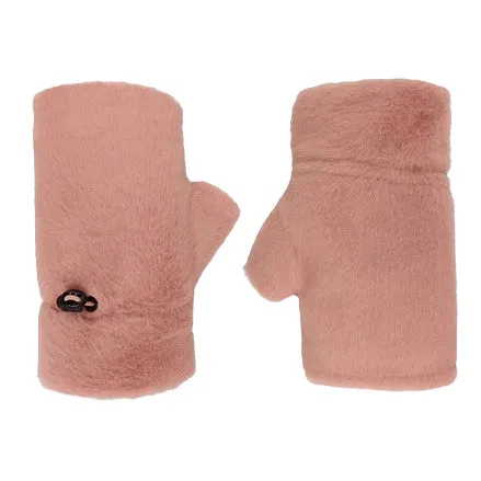 Faux Fur Fingerless Gloves Pink