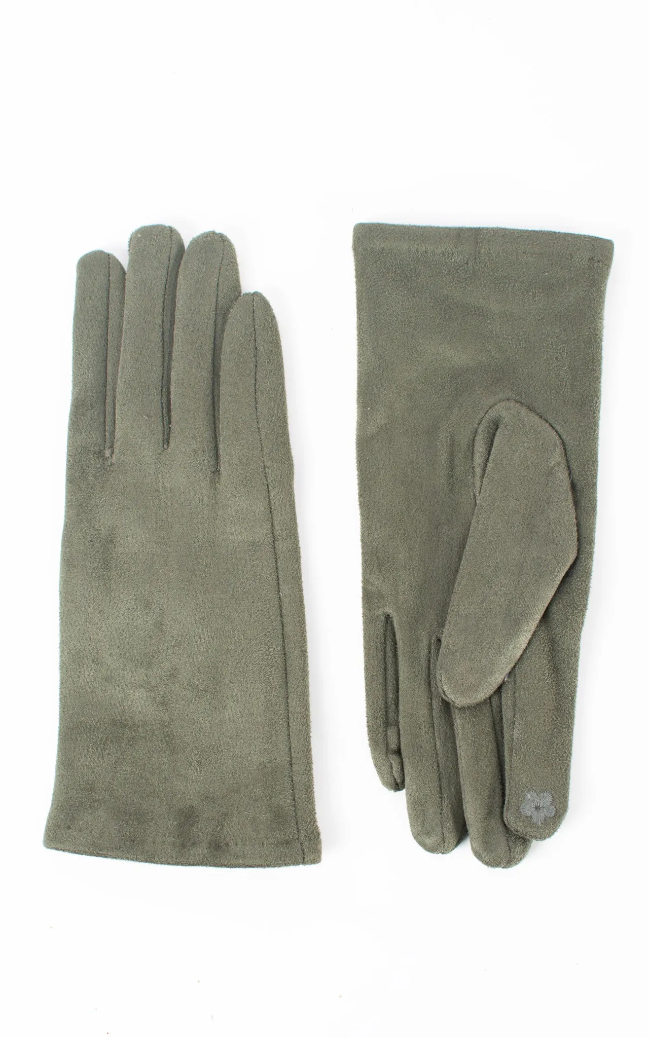 Faux Suede Plain Gloves | Olive