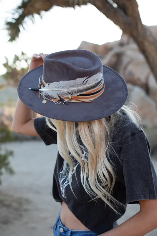 GB ORIGINAL: The Navajo Feather Banded Suede Hat in Grey