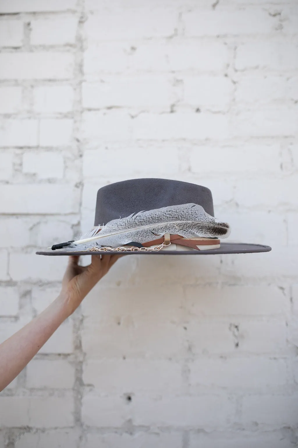 GB ORIGINAL: The Navajo Feather Banded Suede Hat in Grey