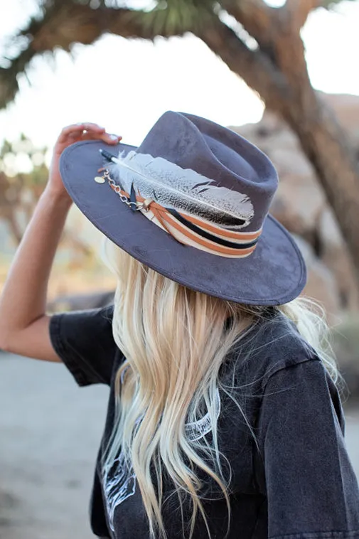 GB ORIGINAL: The Navajo Feather Banded Suede Hat in Grey