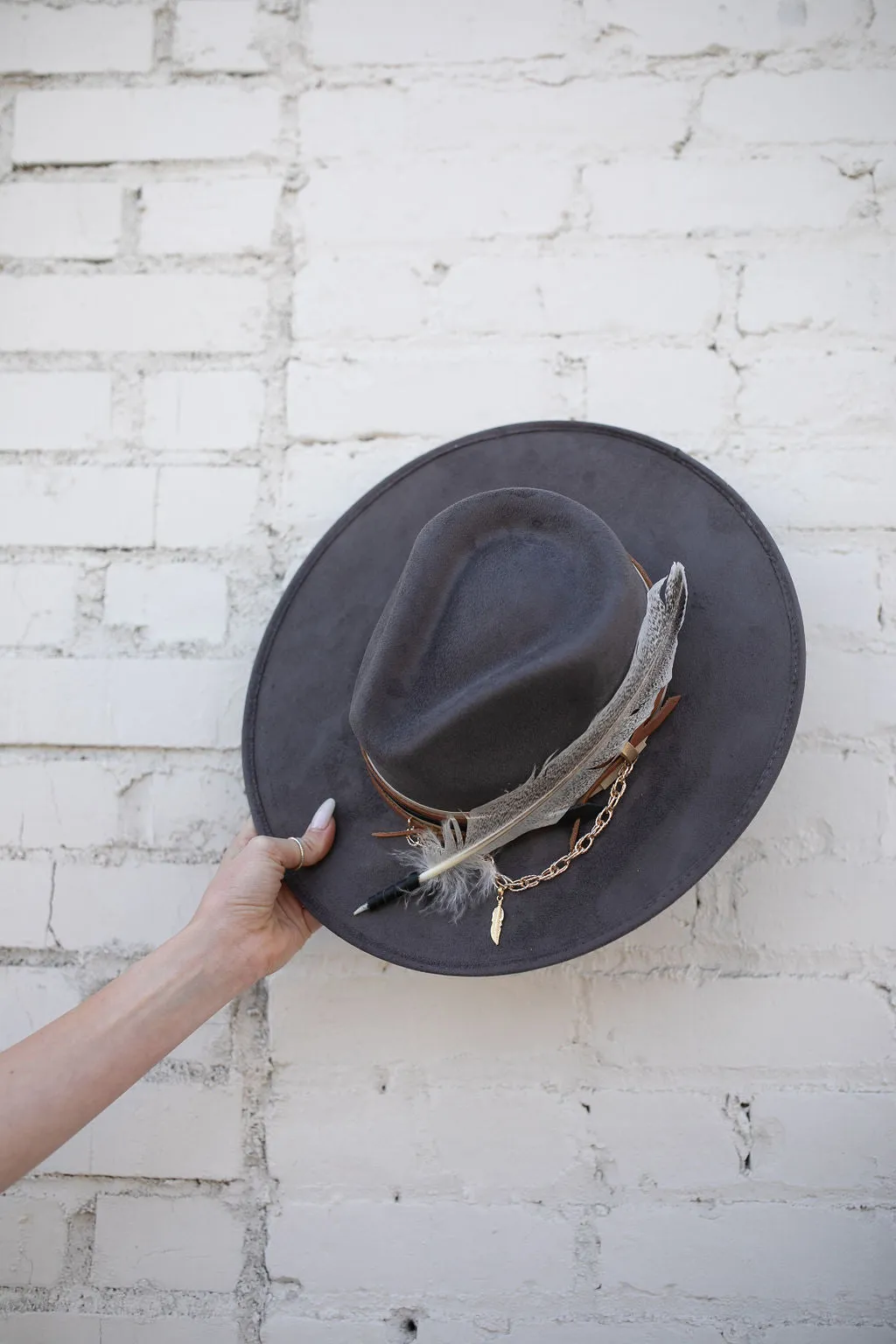 GB ORIGINAL: The Navajo Feather Banded Suede Hat in Grey