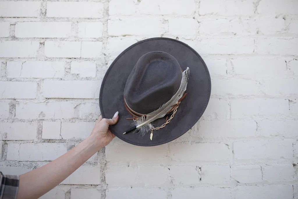 GB ORIGINAL: The Navajo Feather Banded Suede Hat in Grey