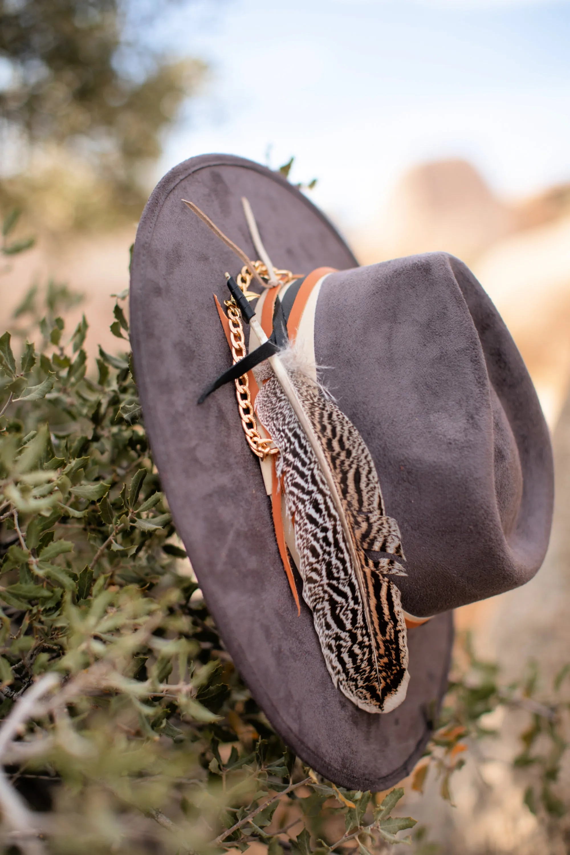 GB ORIGINAL: The Navajo Feather Banded Suede Hat in Grey