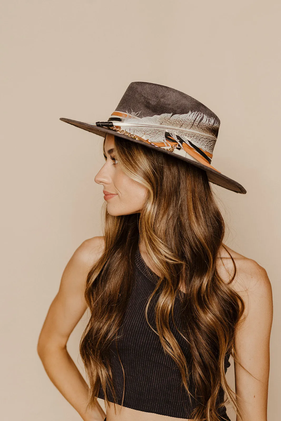 GB ORIGINAL: The Navajo Feather Banded Suede Hat in Grey