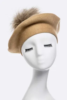 Genuine Fur Pom Cashmere Beret