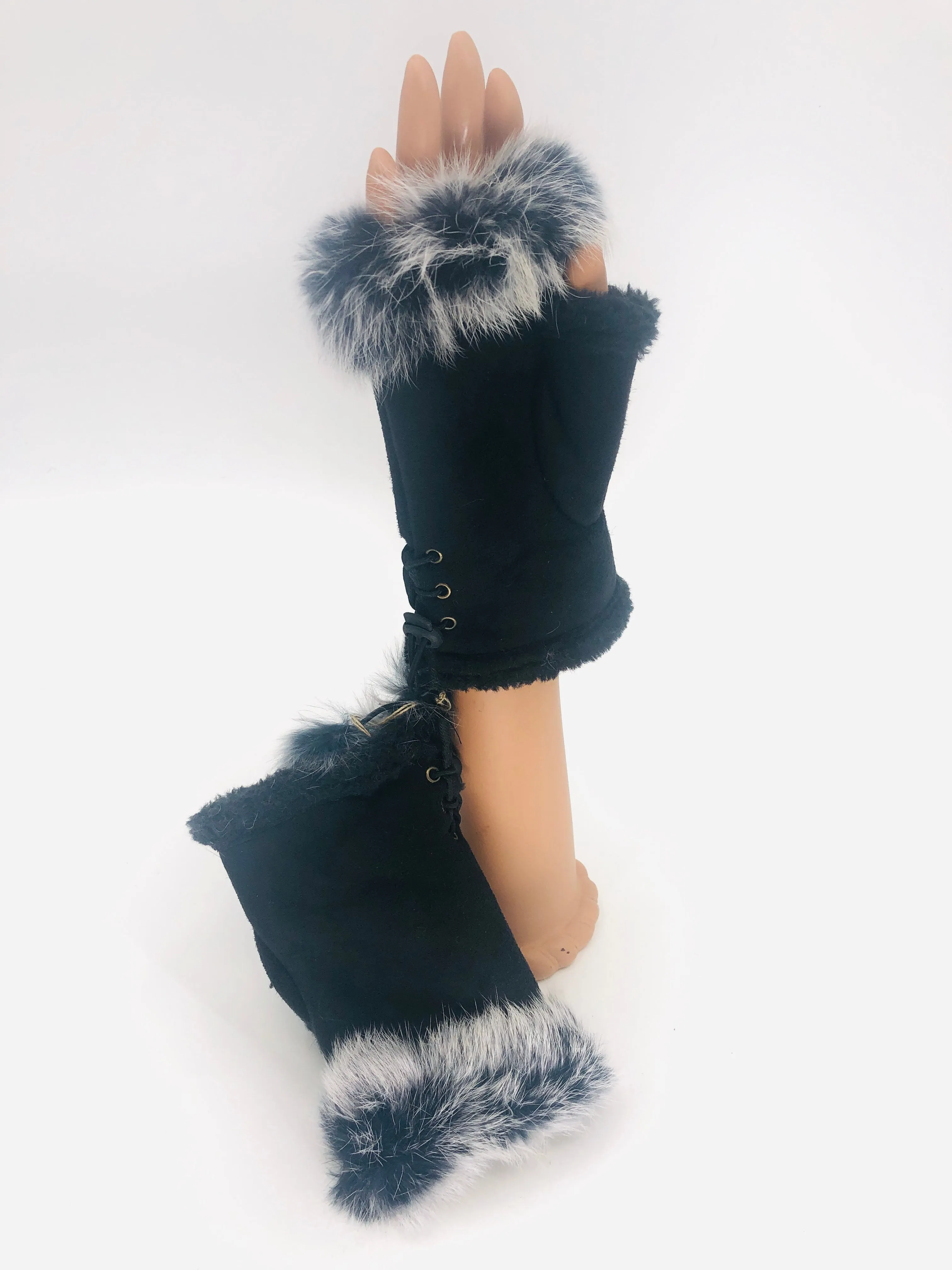 Genuine Rabbit Fingerless Gloves - Multiple Colors