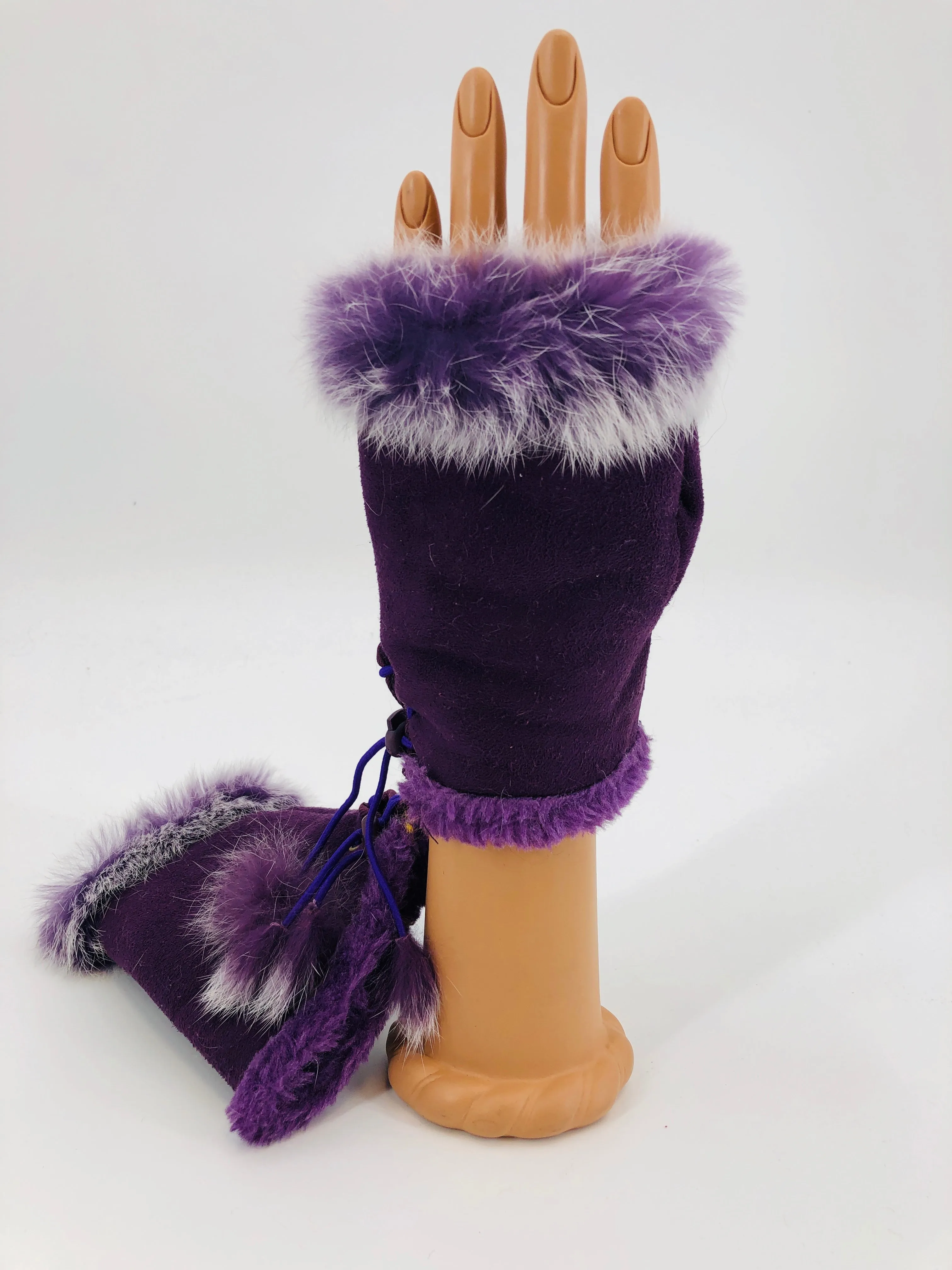 Genuine Rabbit Fingerless Gloves - Multiple Colors