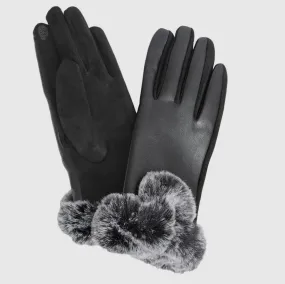 Gloves Black Faux Fur Leather