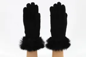 Gloves with Rabbit Fur Cuff - Black