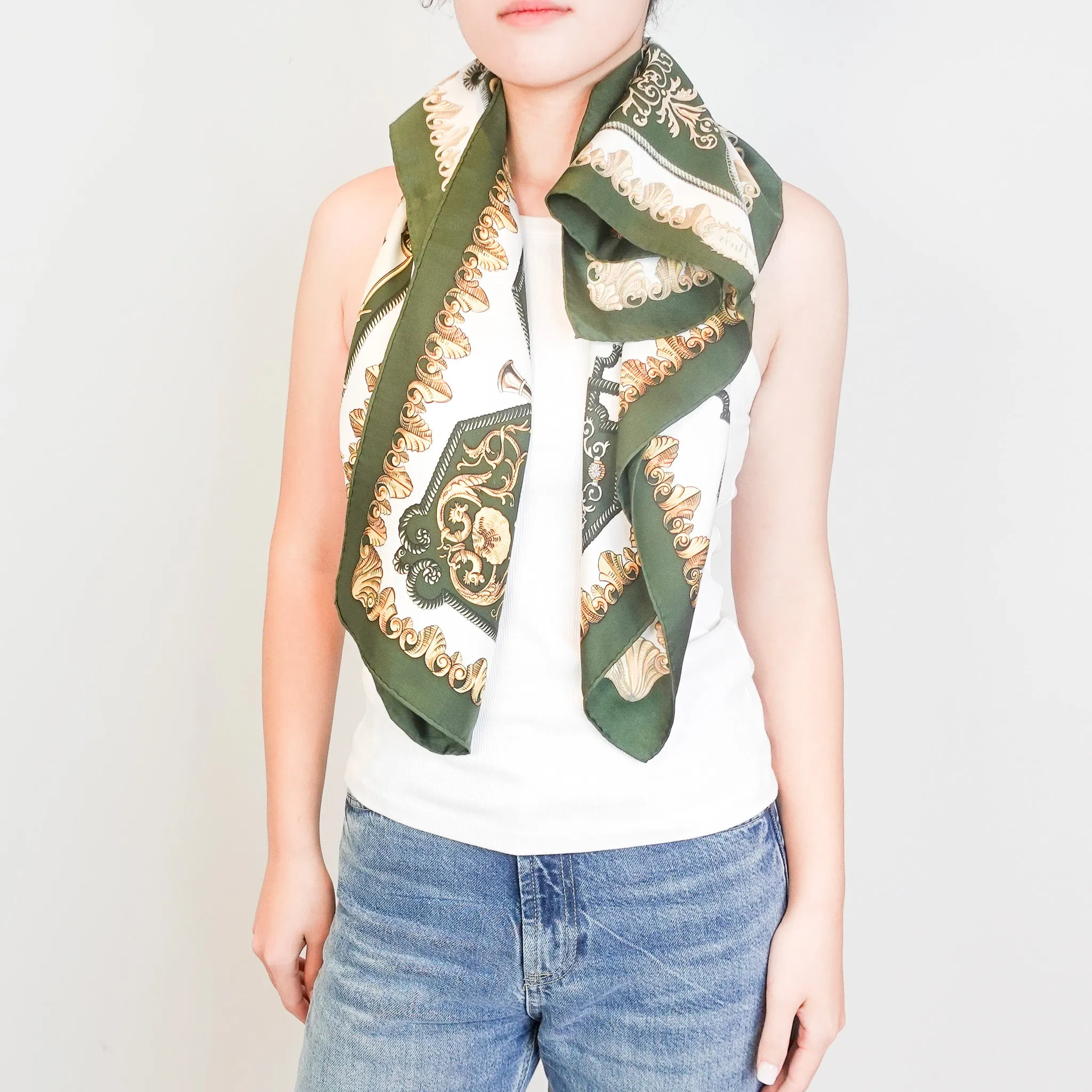 Green and gold silk scarf RRP £350