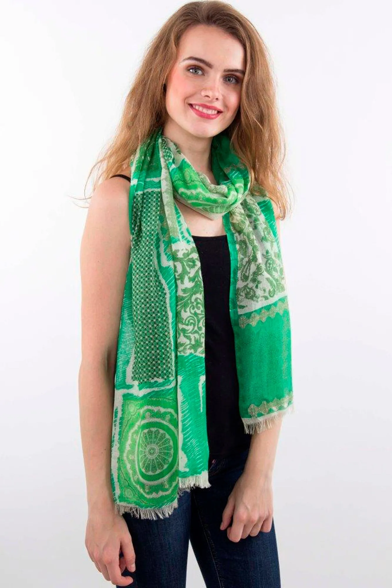 Green Paisely Silk Cashmere Scarf