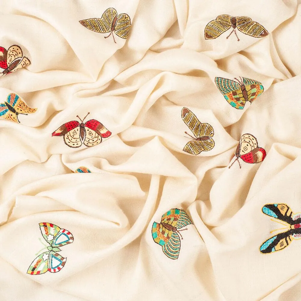 Hand Embroidered Butterflies Cashmere Shawl