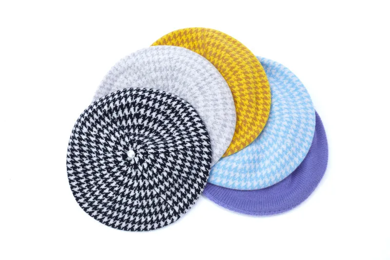 Houndstooth Pearled Cashmere Berets