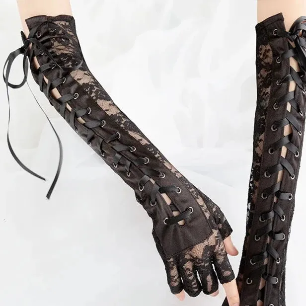 Lace-Up Fingerless Gloves